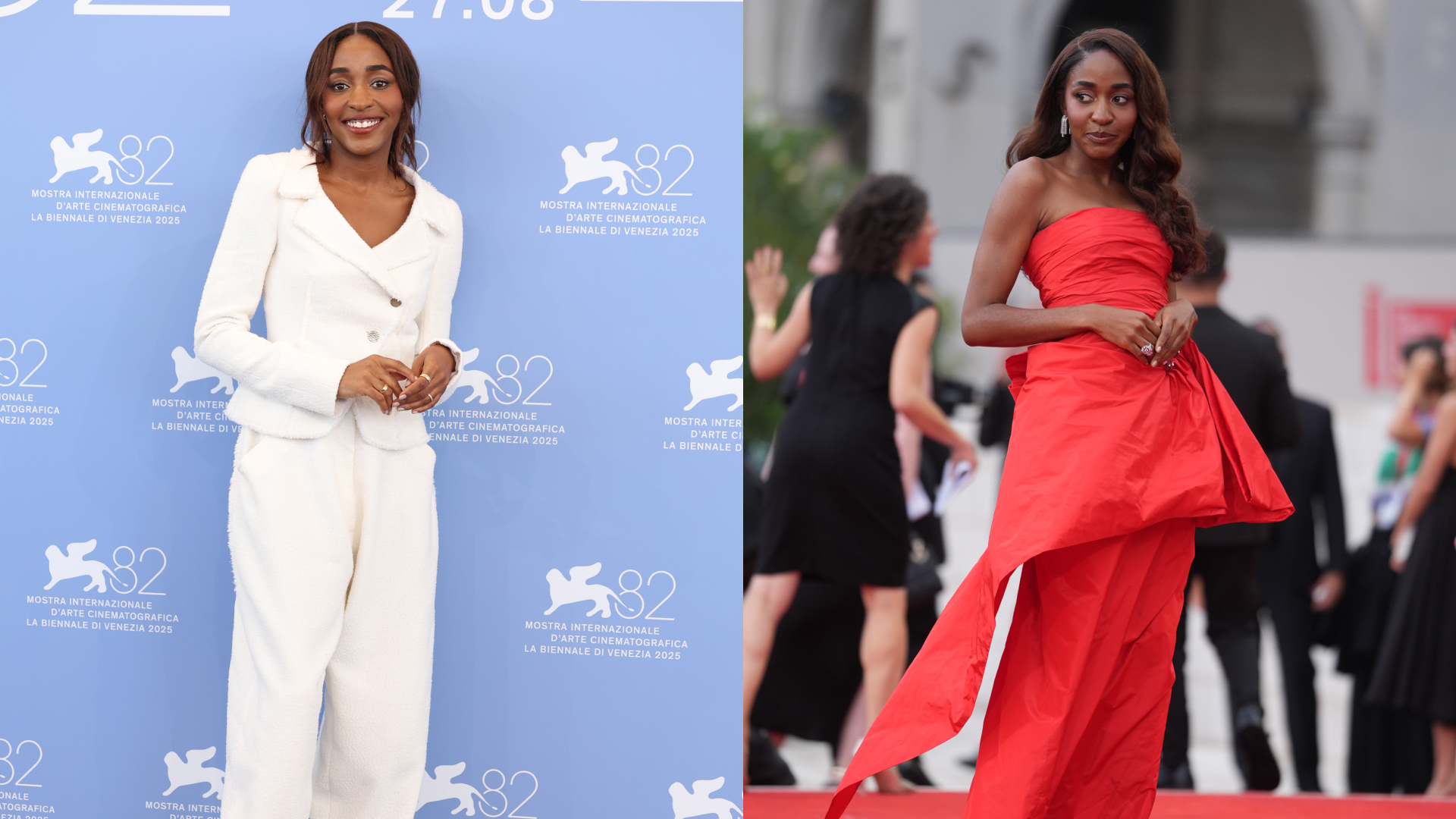 Ayo Edebiri wearing custom Chanel looks at the 2025 Venice Film Festival