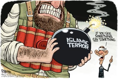 Political cartoon U.S. Islamic terror threat Barack Obama