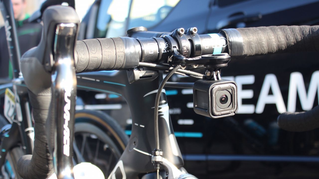 Jonathan Dibben of Team Sky was equipped with a GoPro session on the front of his bike