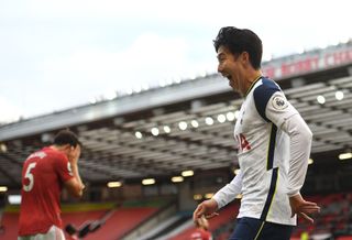 Son Heung-min shows his delight after scoring against Manchester United