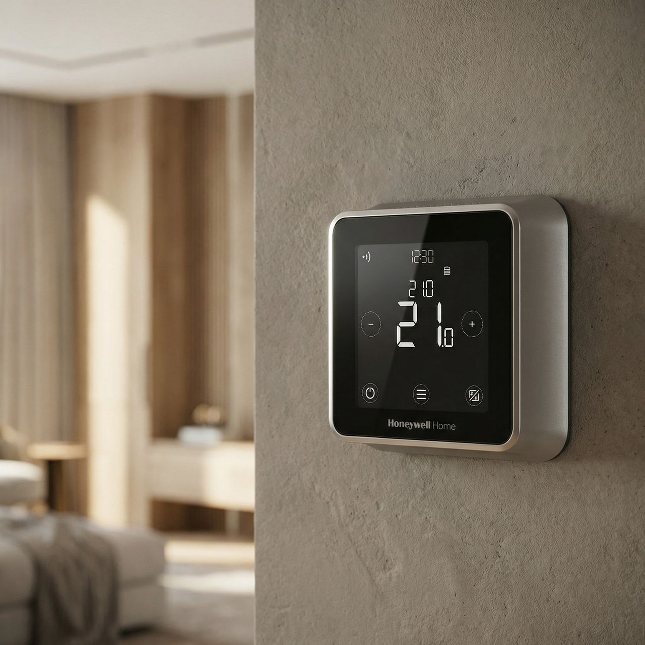Honeywell Home T6R-HW Smart Thermostat, one of the best smart thermostats, on a wall