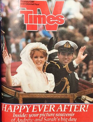 Fergie and Andy wave to the crowds on their royal wedding day on the TV Times cover