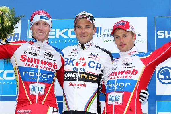 Klaas Vantornout, Niels Albert and Kevin Pauwels on the podium in Plzen