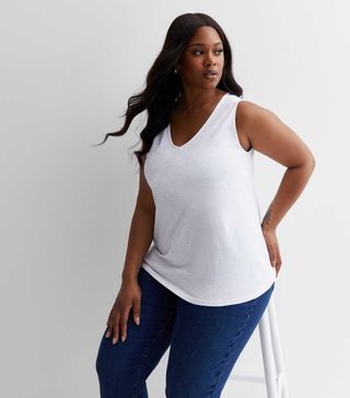 New Look, Curves White Cotton Cross Back Cami