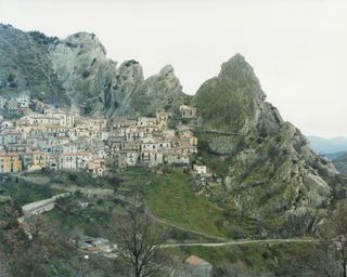 cluster of houses on mountains