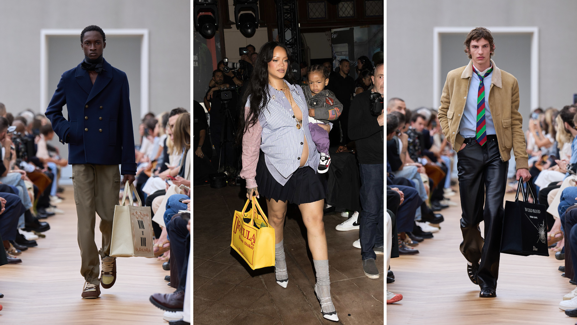 Dior menswear book tote, runway, rihanna