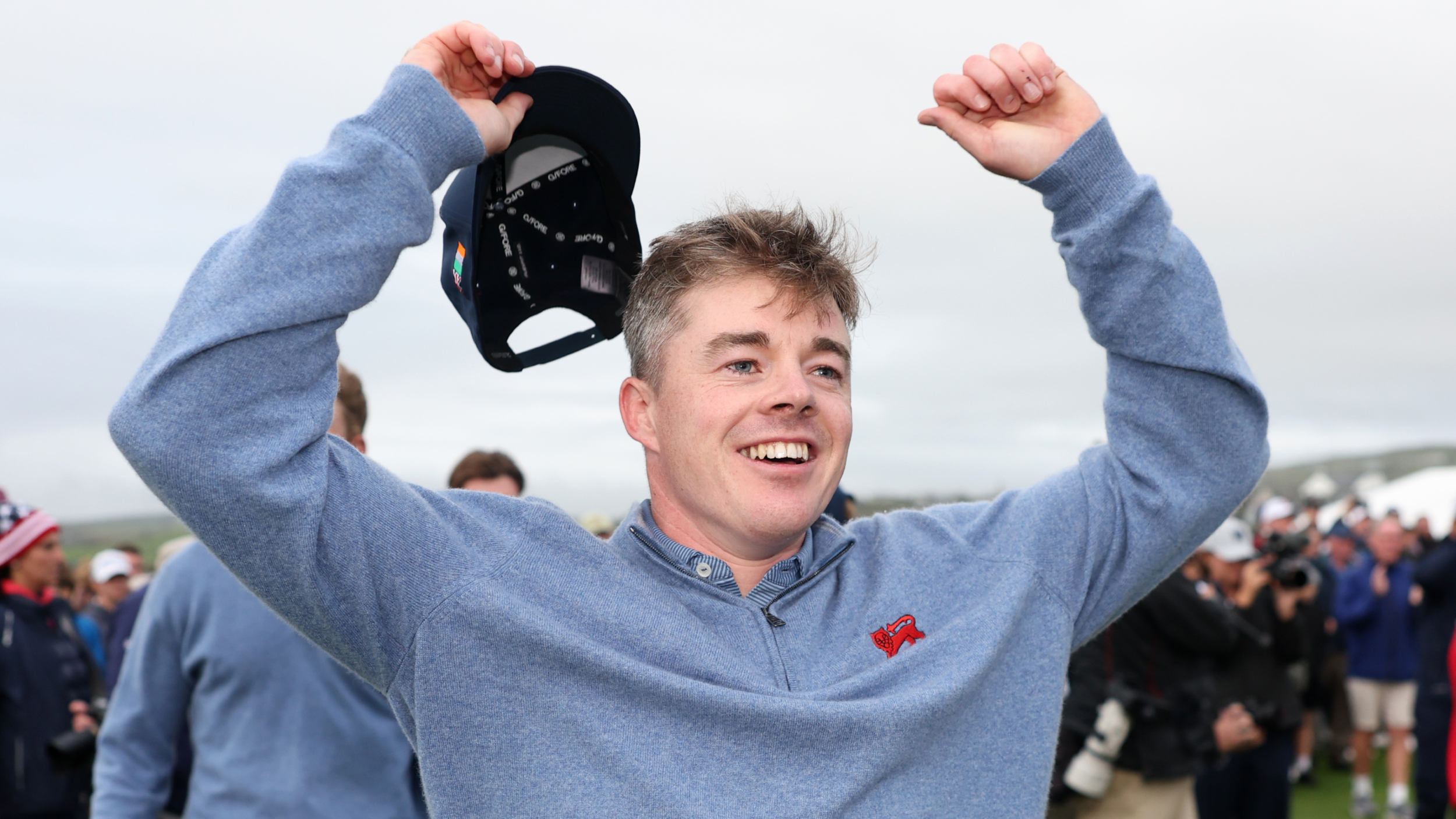 Stuart Grehan celebrates winning the Walker Cup