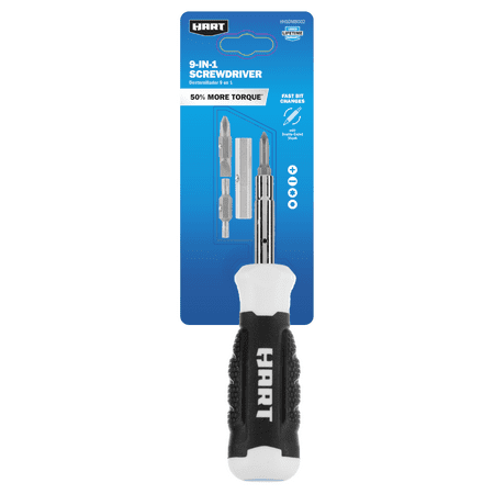 Hart 9-In-1 Screwdriver With Philips Head, Slotted, Nut Driver, and Star