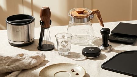 A selection of coffee-making accessories on a table