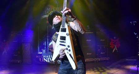 Michael Schenker plays his Flying V live onstage.