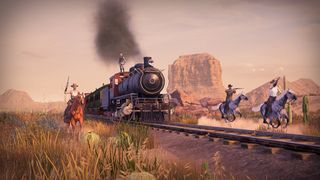 The best NFT games, as represented by cowboys attacking a train