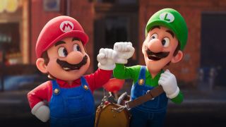 Mario and Luigi bump fists in The Super Mario Bros. Movie