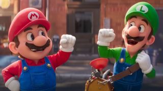 Mario and Luigi about to fist bump in the Super Mario Bros. Movie