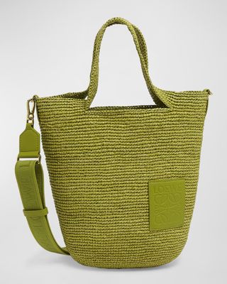 X Paula’s Ibiza Slit Mini Tote Bag in Raffia With Leather Anagram