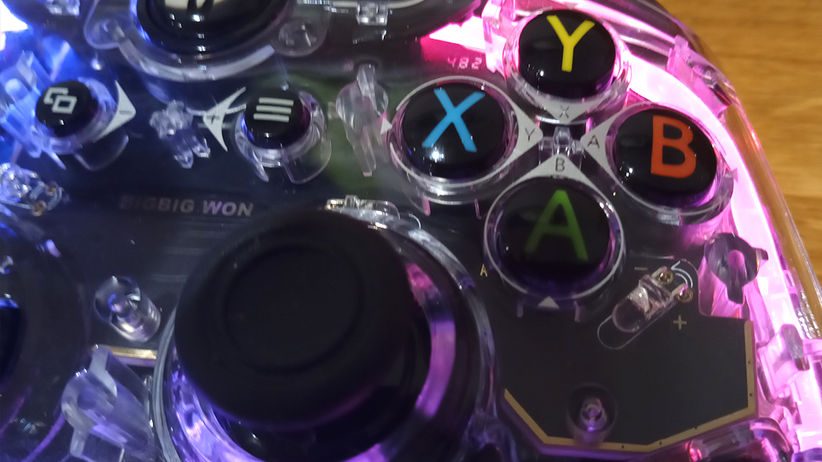 A photo of the BigBig Won Rainbow controller's face buttons