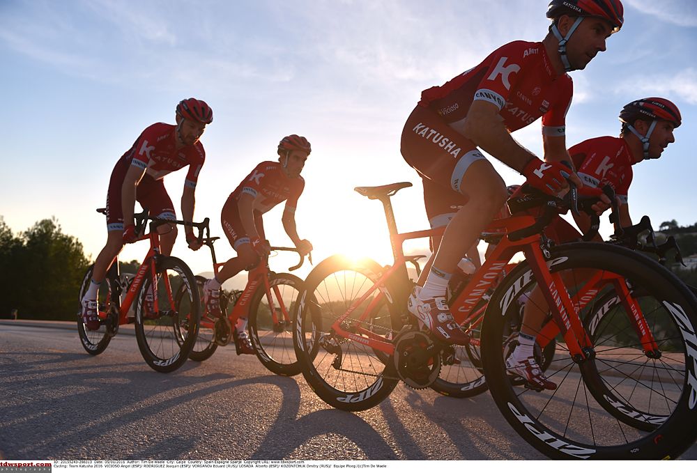 The riders from Team Katusha out training in Calpe, Spain