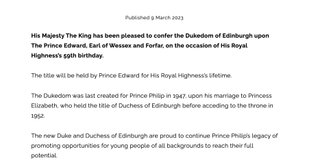 Prince Edward title change announcement