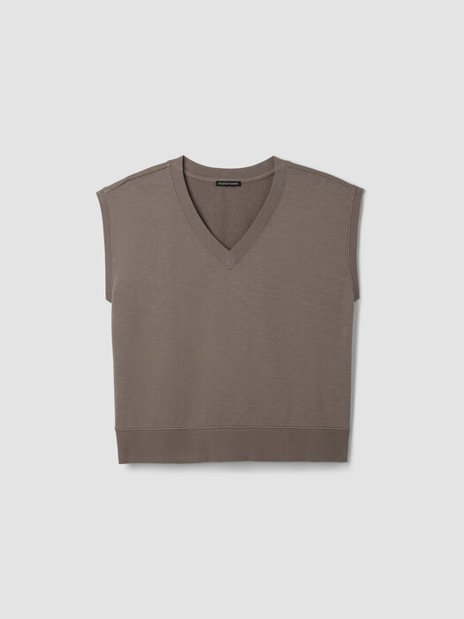 Garment-Dyed Organic Cotton Terry V-Neck Top