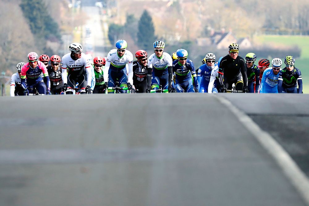 Orica-GreenEdge lead the peloton at the start of stage 1 Paris-Nice