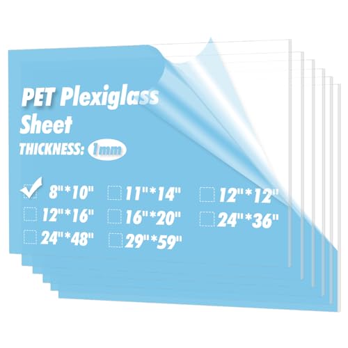 Art3d 5-Pack of 8&amp;times;10" Pet/plexiglass Sheets, Transparent Clear Flexible Plastic Sheet Panels for Craft, Picture Frames, Sign Blank, Diy Display Project