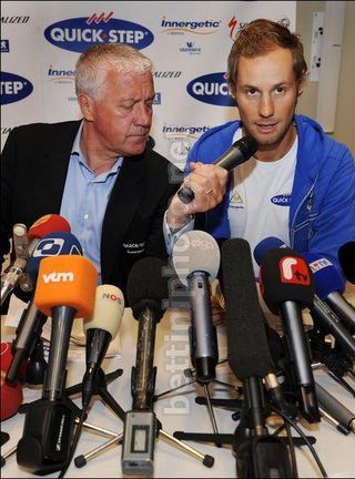 Quick Step manager Patrick Lefevere and Tom Boonen.