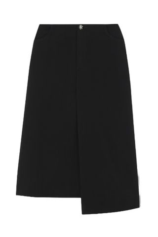 Asymmetric wool midi skirt