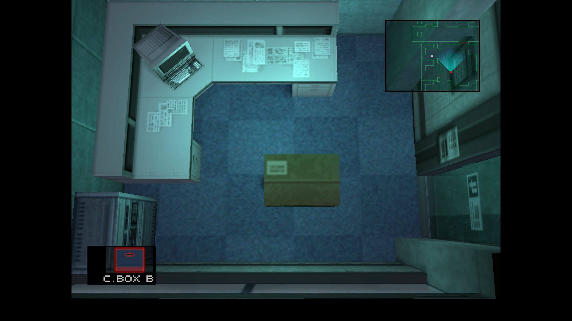 Solid Snake hides in a cardboard box in the PC release of Metal Gear Solid