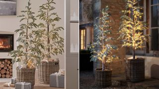 Snowy artificial christmas tree for indoors and outdoors as multipurpose outdoor Christmas decorating idea