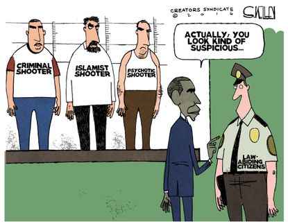 Obama cartoon U.S. Shooters Police