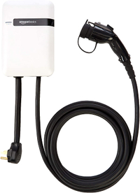 Amazon Basics Electric Vehicle (EV) Level 2 Charging Station
Amazon’s basic range now includes a wide variety of products, even an electric charger. This model is no frills – there’s no app to monitoring the charge but it does the job, with level 2 charging at 32 Amps. It comes with either an 18-foot or 25-foot cable to connect to your car.  