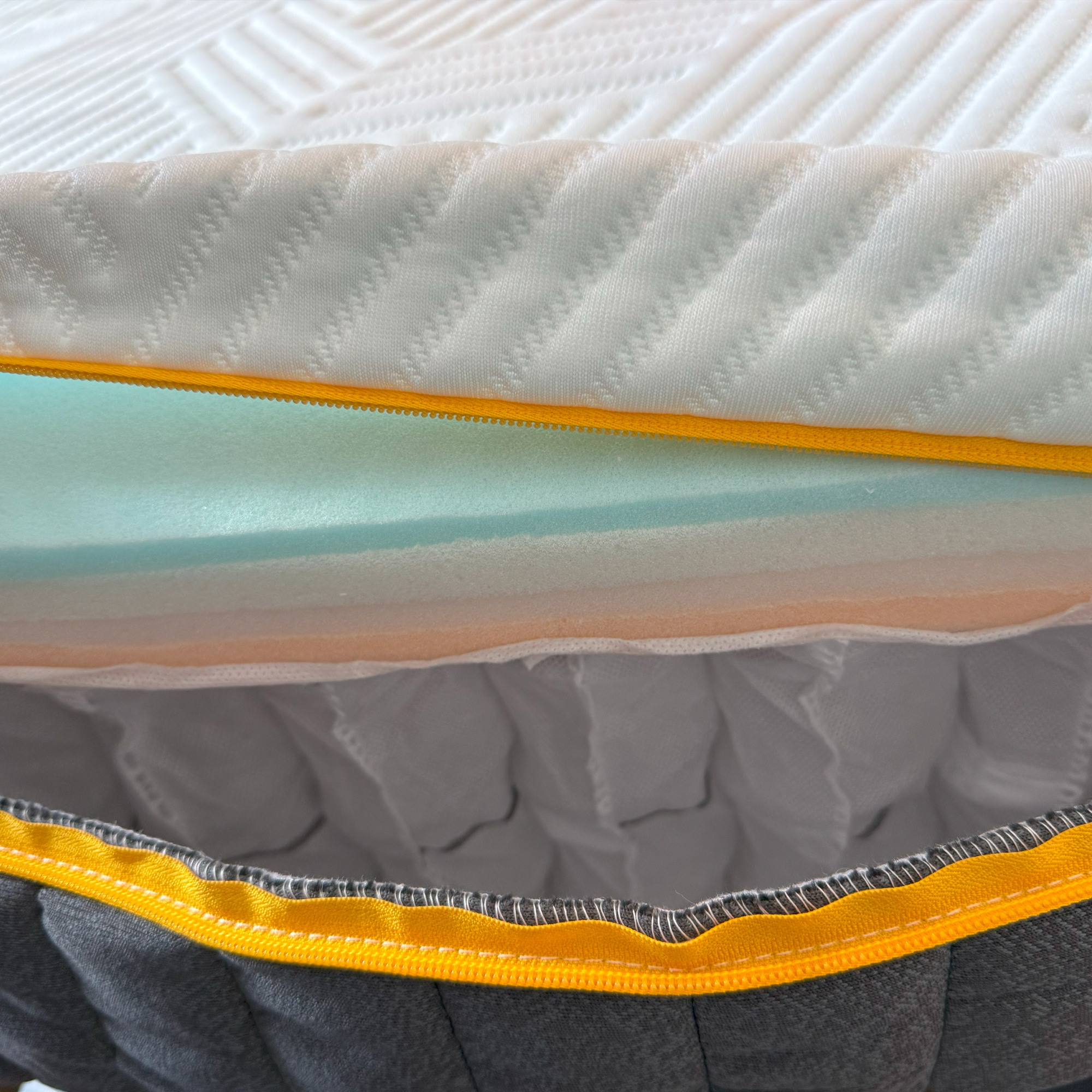 Emma Hybrid Airgrid mattress being tested at home