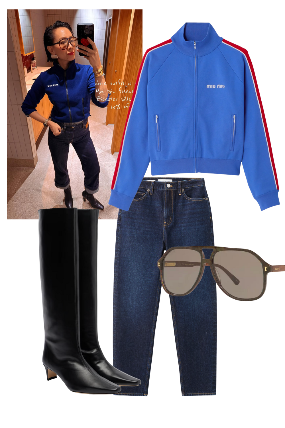 @lisaingmarinelli wears jeans and blue jumper