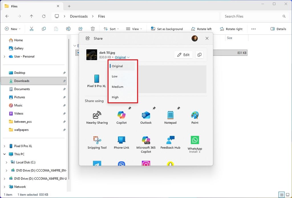 Windows Share image compression
