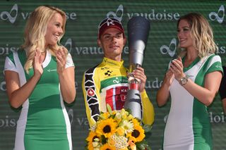 Simon Spilak (Katusha-Alpecin) with the Tour de Suisse trophy