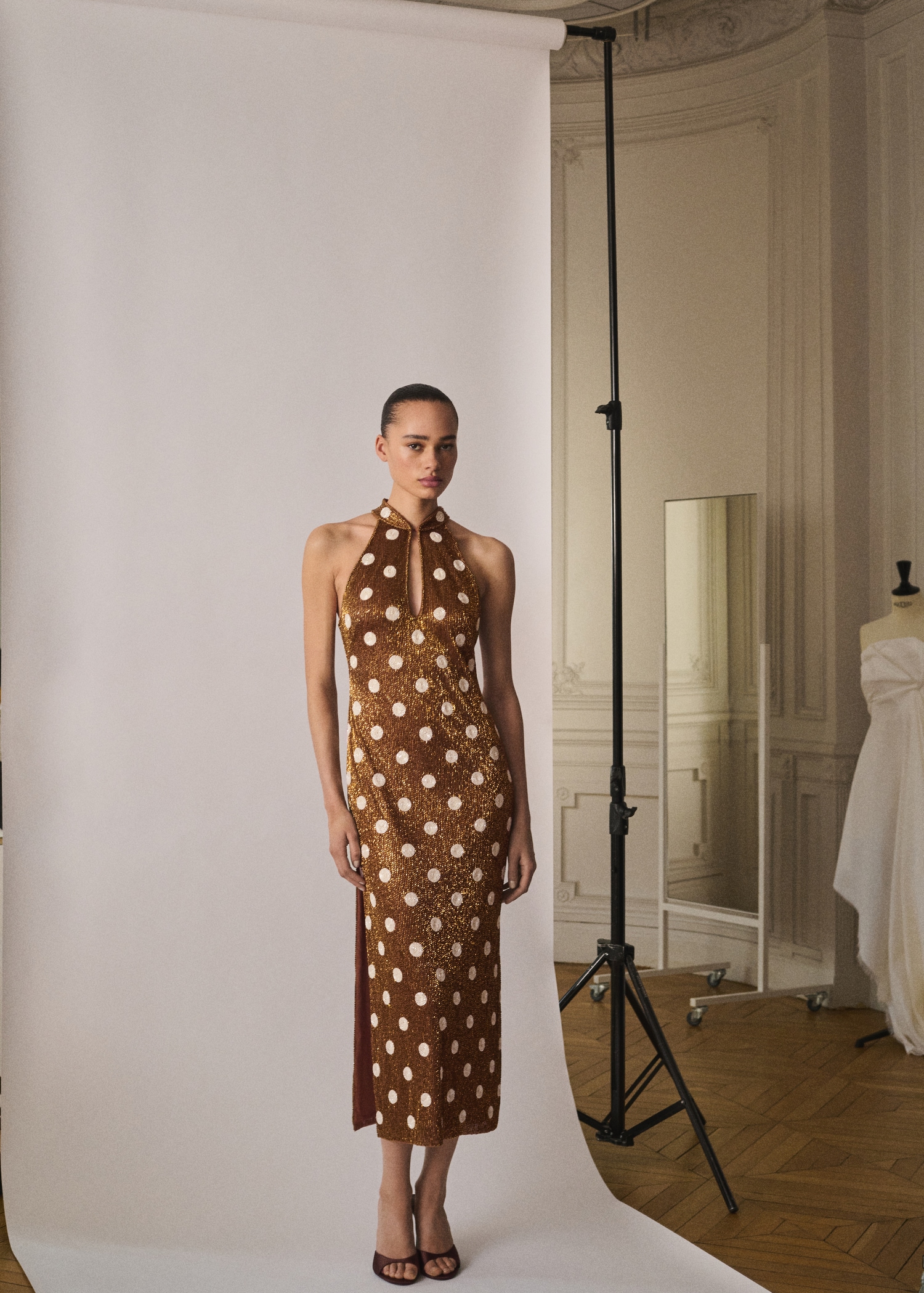 Rhinestone Polka-Dot Halter Dress - Women | Mango Usa