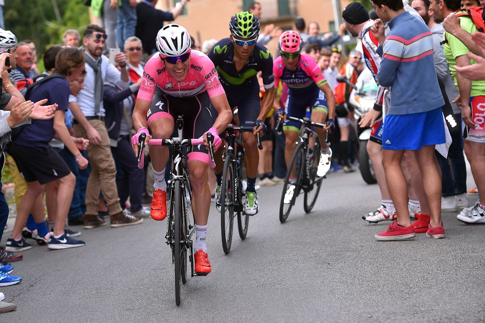Bob Jungels (Etixx-Quick Step) with Andrey Amador (Movistar) Diego Ulissi (Lampre-Merida) during the 11th stage of the 99th Giro d'Italia