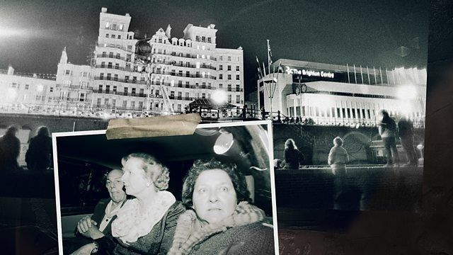 Margaret Thatcher (centre), her husband Dennis (left) and a Tory party delegate on the night of the explosion