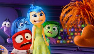 Inside Out 2 emotions looking scared as they meet a new character