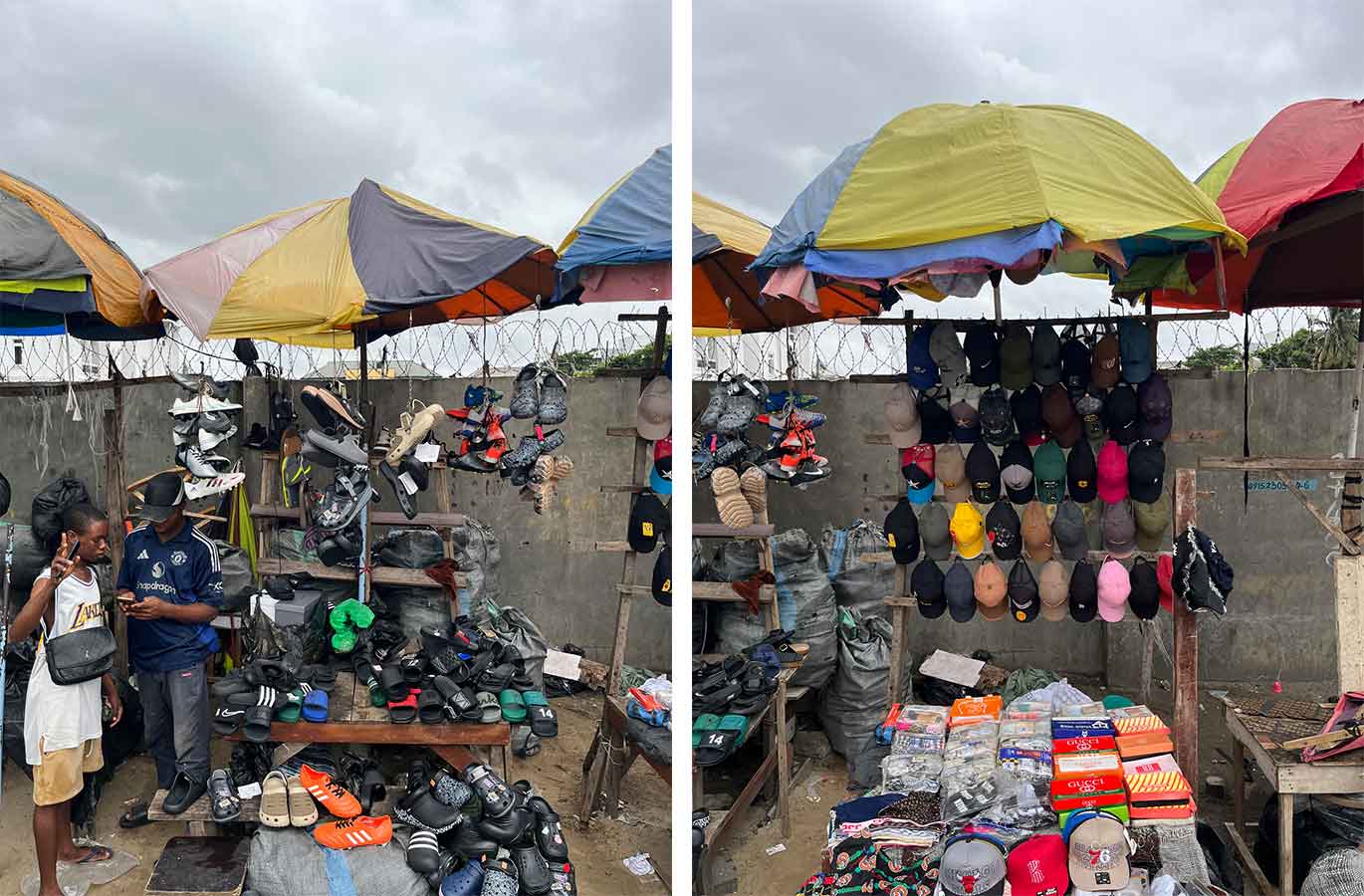 Umbrellas over market stalls in Lagos