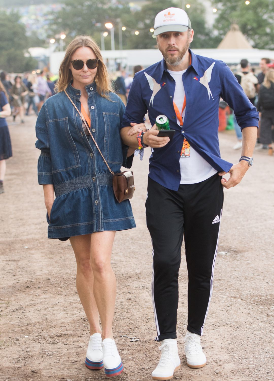 Stella McCartney and Alasdhair Willis attends day 2 of the Glastonbury Festival 2017 at Worthy Farm, Pilton on June 23, 2017 in Glastonbury, England.