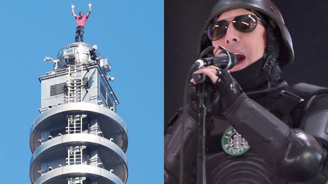 Alex Honnold atop the Taipei 101 tower in 2026, and Maynard James Keenan onstage with Tool in 2017