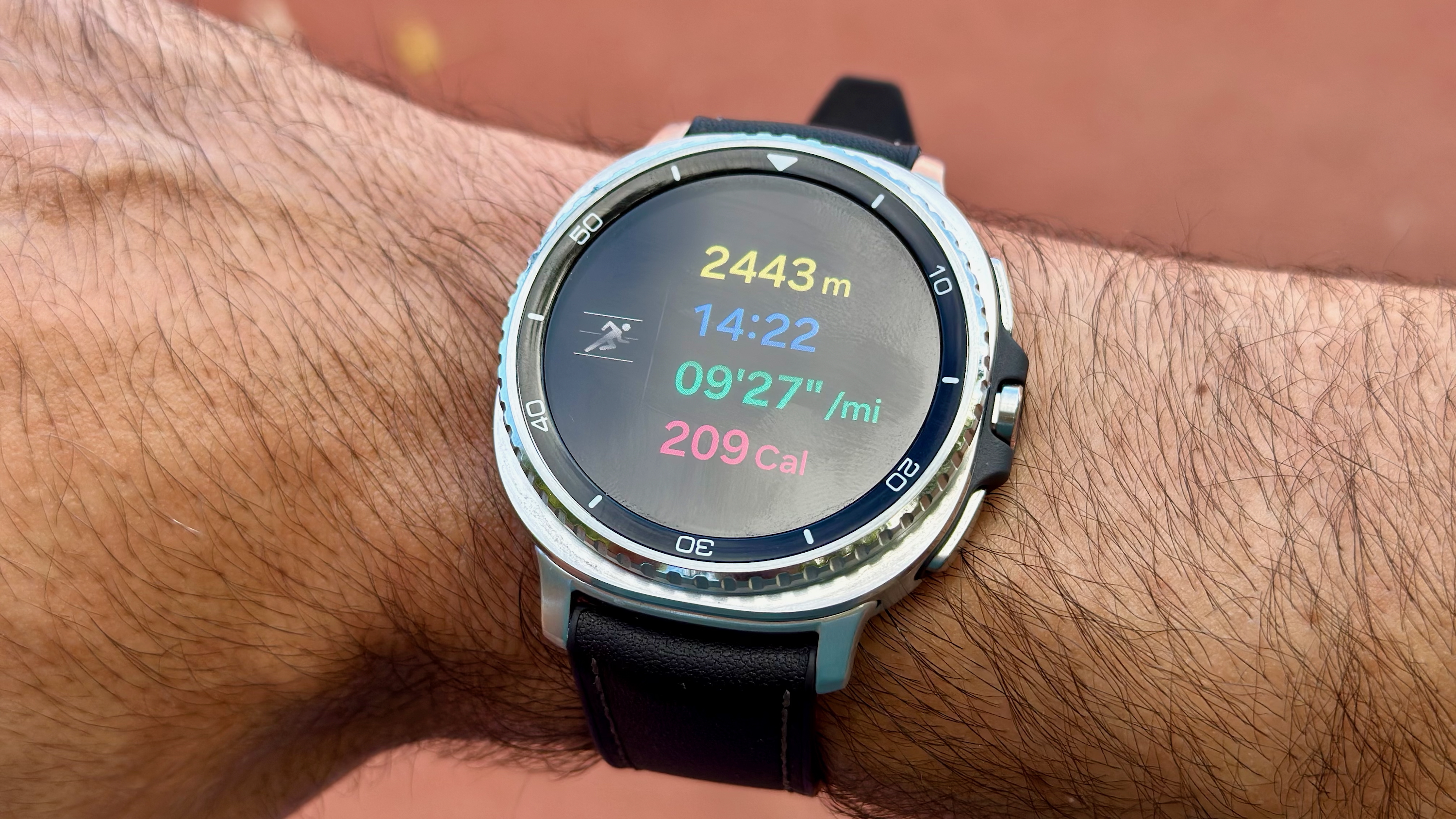 The Samsung Galaxy Watch 8 Classic showing the post-run results from a track workout.