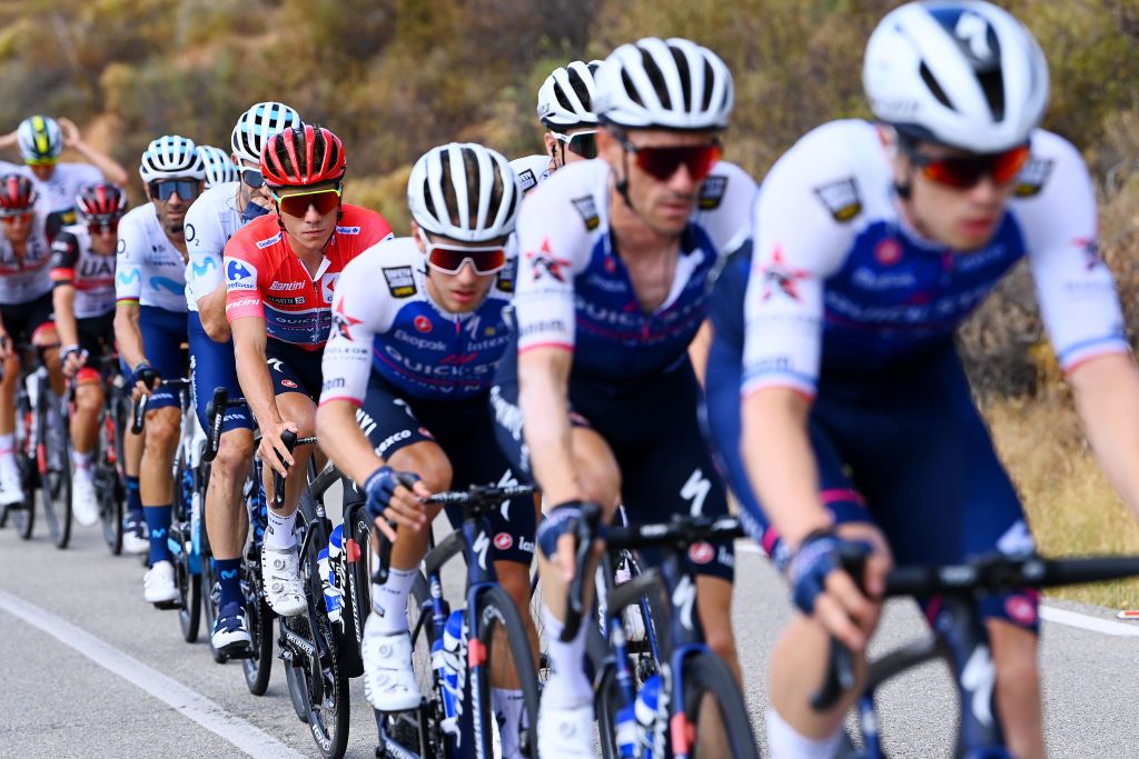 ALTO DEL PIORNAL SPAIN SEPTEMBER 08 Remco Evenepoel of Belgium and Team QuickStep Alpha Vinyl Red Leader Jersey competes during the 77th Tour of Spain 2022 Stage 18 a 192km stage from Trujillo to Alto del Piornal 1163m LaVuelta22 WorldTour on September 08 2022 in Alto del Piornal Caceres Spain Photo by Tim de WaeleGetty Images
