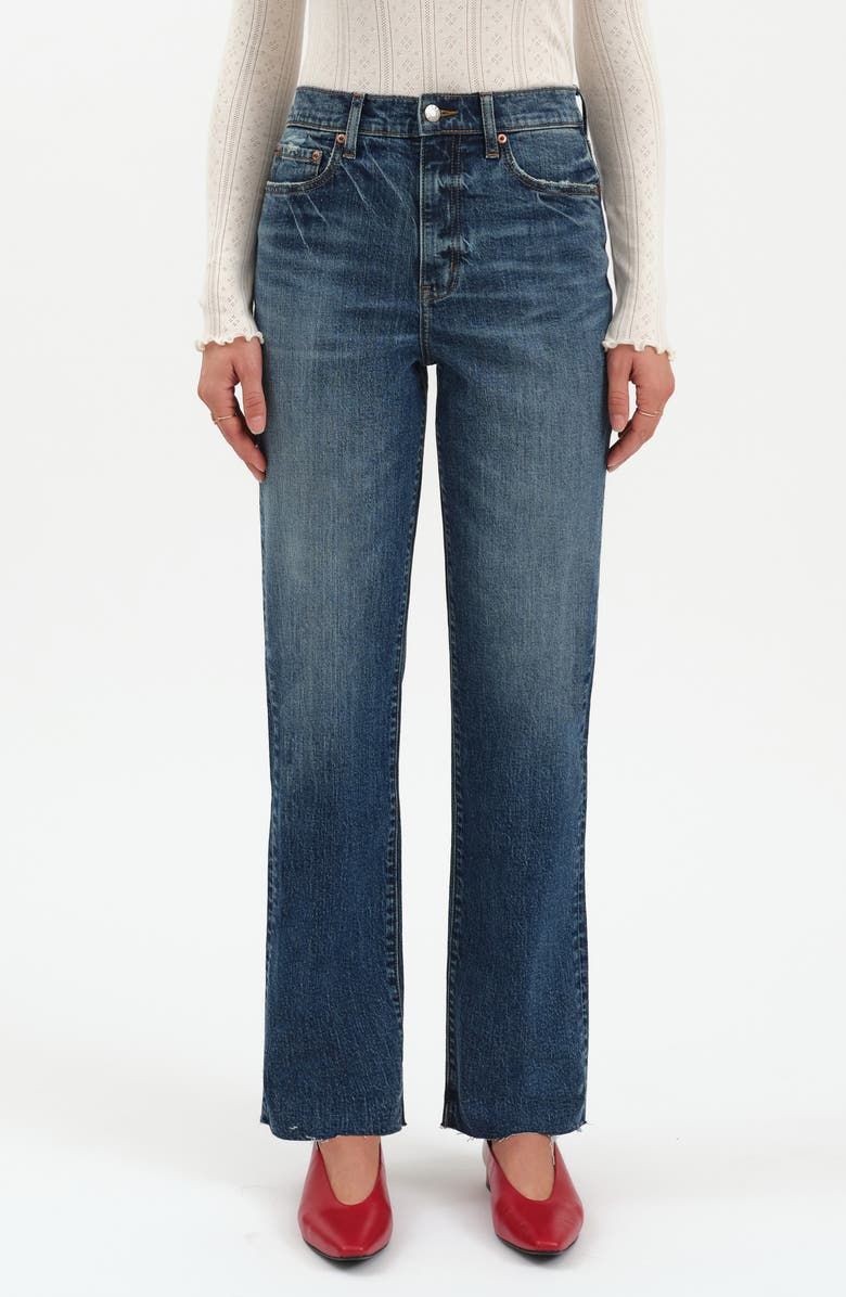 Sundaze Raw Hem High Waist Crop Straight Leg Jeans