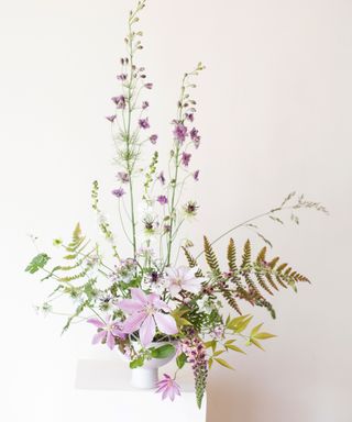 Homes & Gardens Flower of the Month, Delphiniums styled in a vase