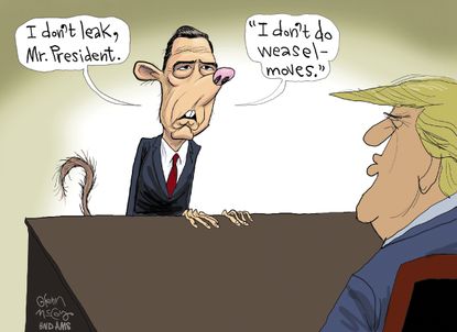Political cartoon U.S. Trump James Comey weasel leaker A Higher Loyalty