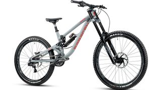 Saracen Myst downhill mountain bike in grey and red detail