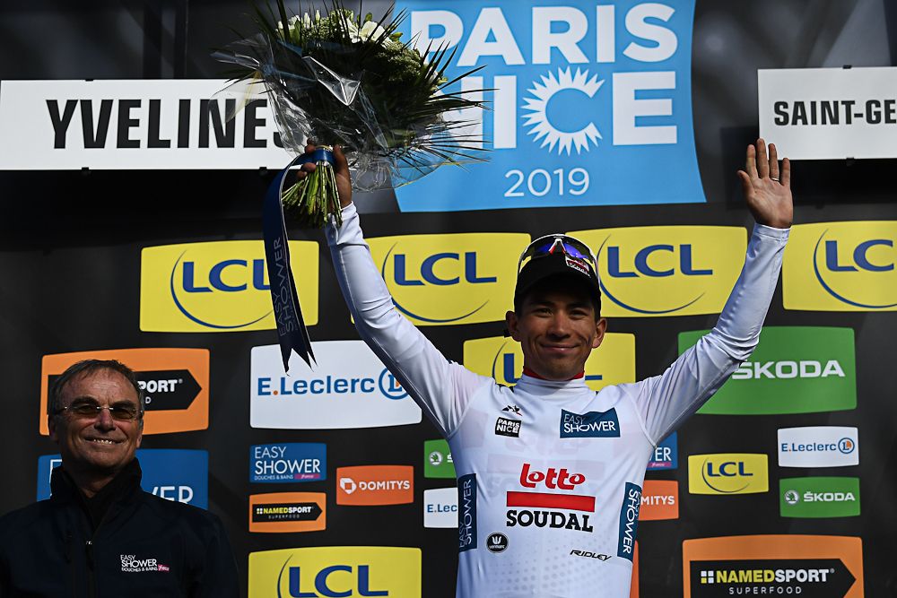 Caleb Ewan in the Paris-Nice white jersey