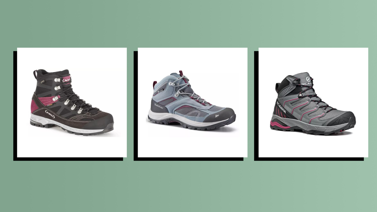 three of the best waterproof hiking boots on green background