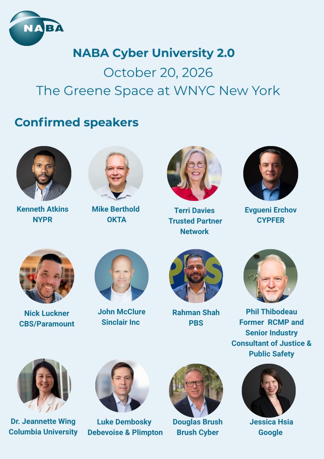 Confirmed list of speakers